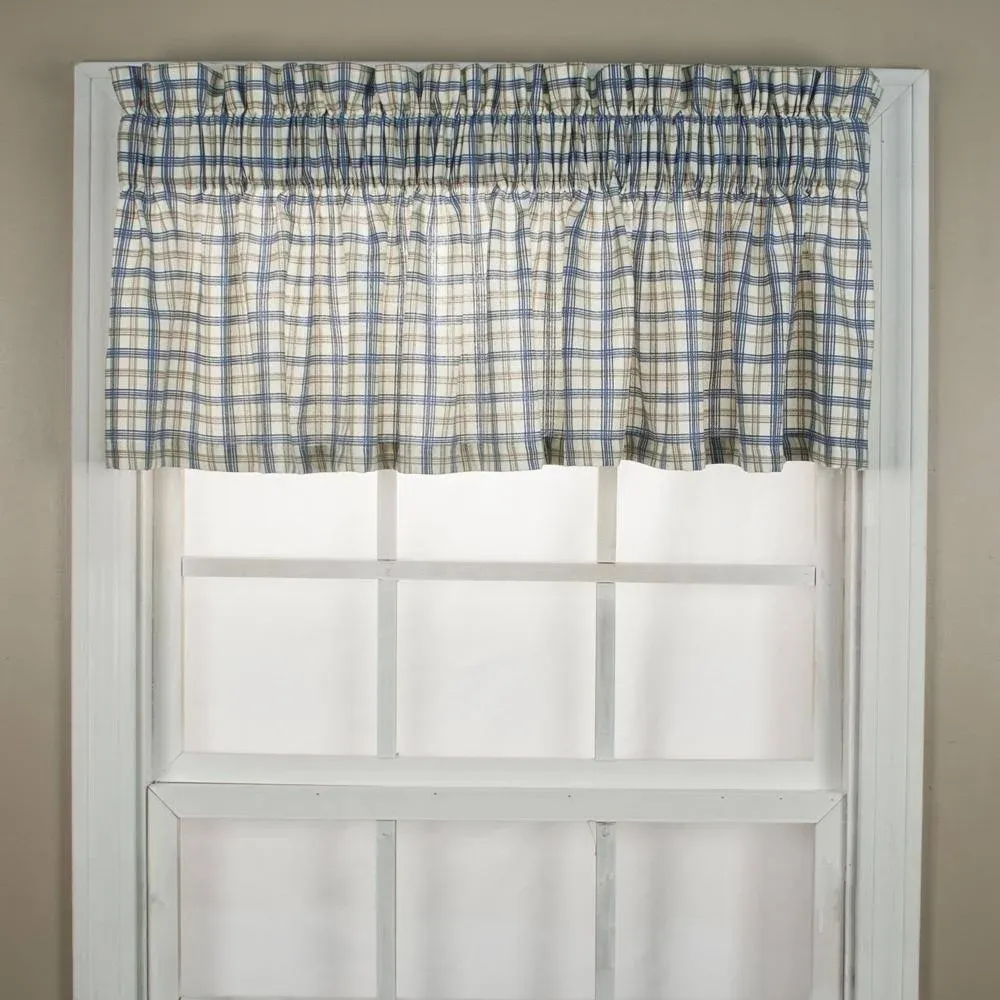 Ellis Curtain Bristol Collection Two-Tone Plaid Tailored Valance Window Curtain, Blue