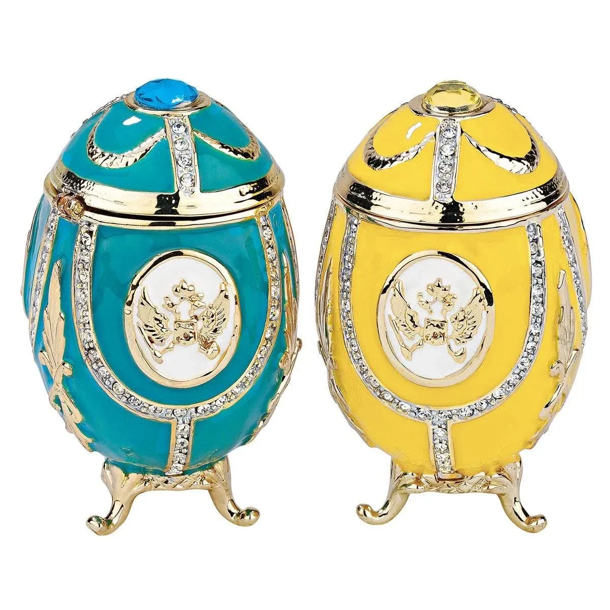 Russian Imperial Eagle Faberge Style Enameled Eggs Sculpture Design Toscano