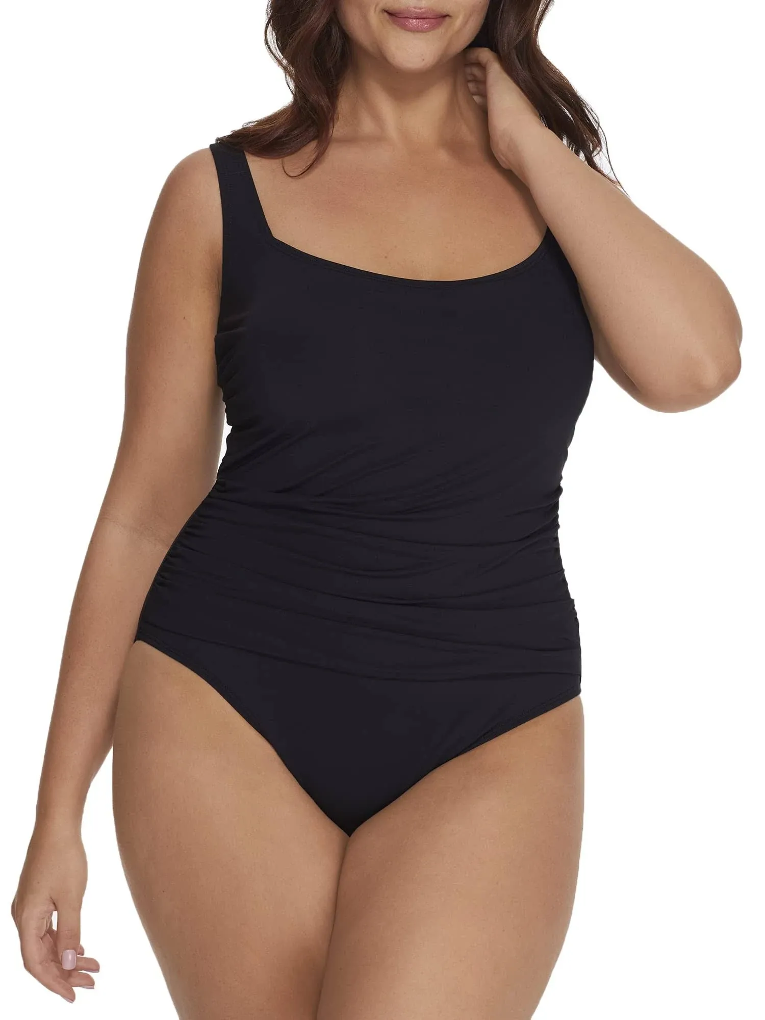 Anne Cole Plus - Women's Square Neck Shirred One Piece - 16W Black