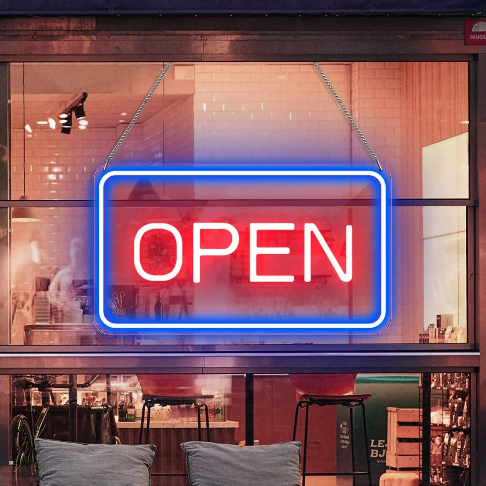 LED Open Signs for Business, Ultra Bright Horizontal, Horizontal- Blue Red 