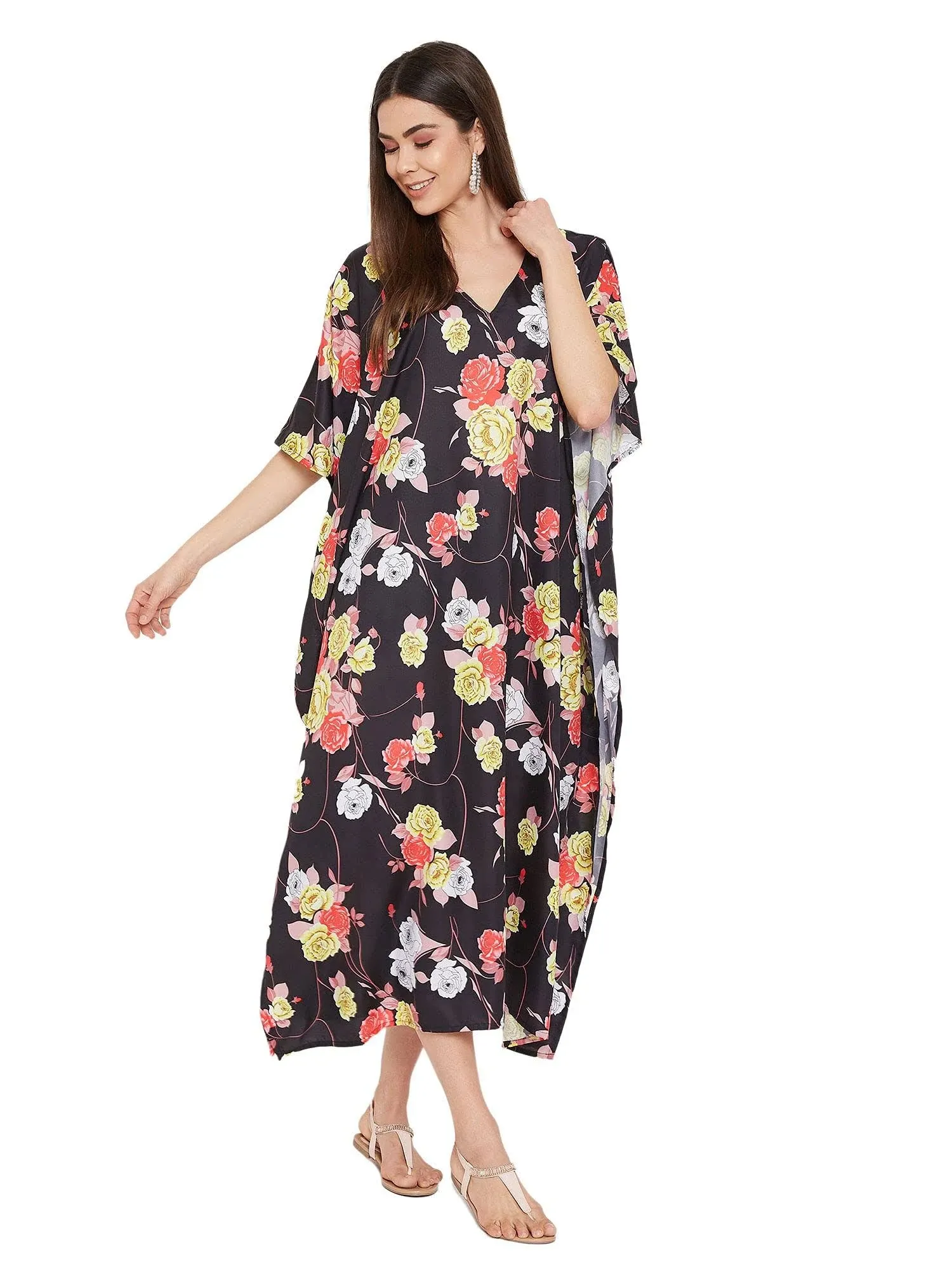 Oussum Dressbarn Kimono Polyester Maxi Kaftan Dress - Plus | Black