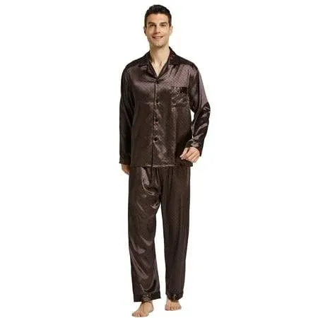 Tony & Candice Men's Classic Satin Pajama Set Adult Sleepwear (Medium, Chestnut ...