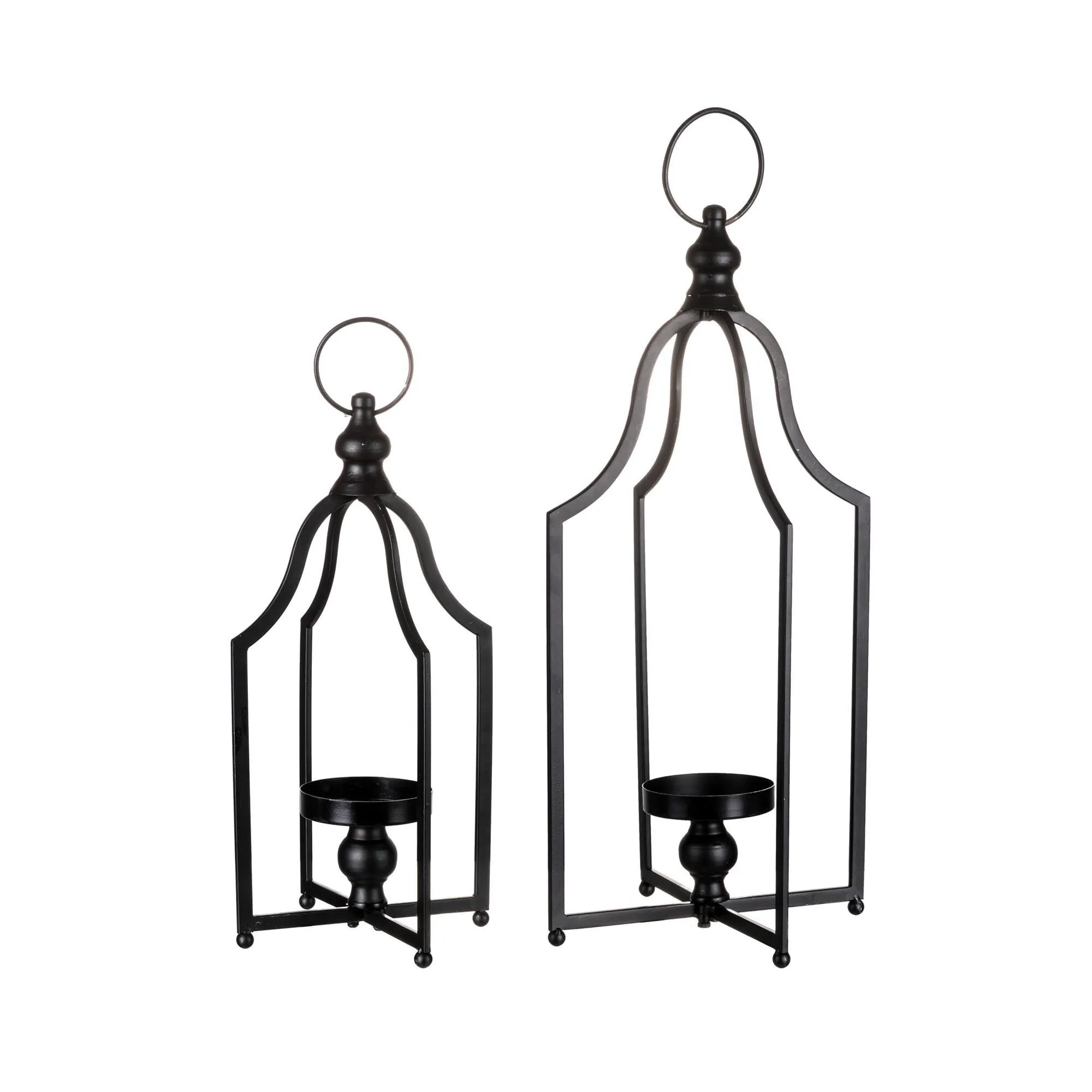 Modern Farmhouse Black Metal Candle Lantern Set, 22" & 16.5"