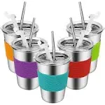 Kids Stainless Steel Cups with Silicone Straws and Lids, Spill Proof Metal Tumblers for Adults, Unbreakable Toddle Cups with Full Wrapped Anti-Scald Sleeves for Hot and Cold Drinks.6Pack.12oz