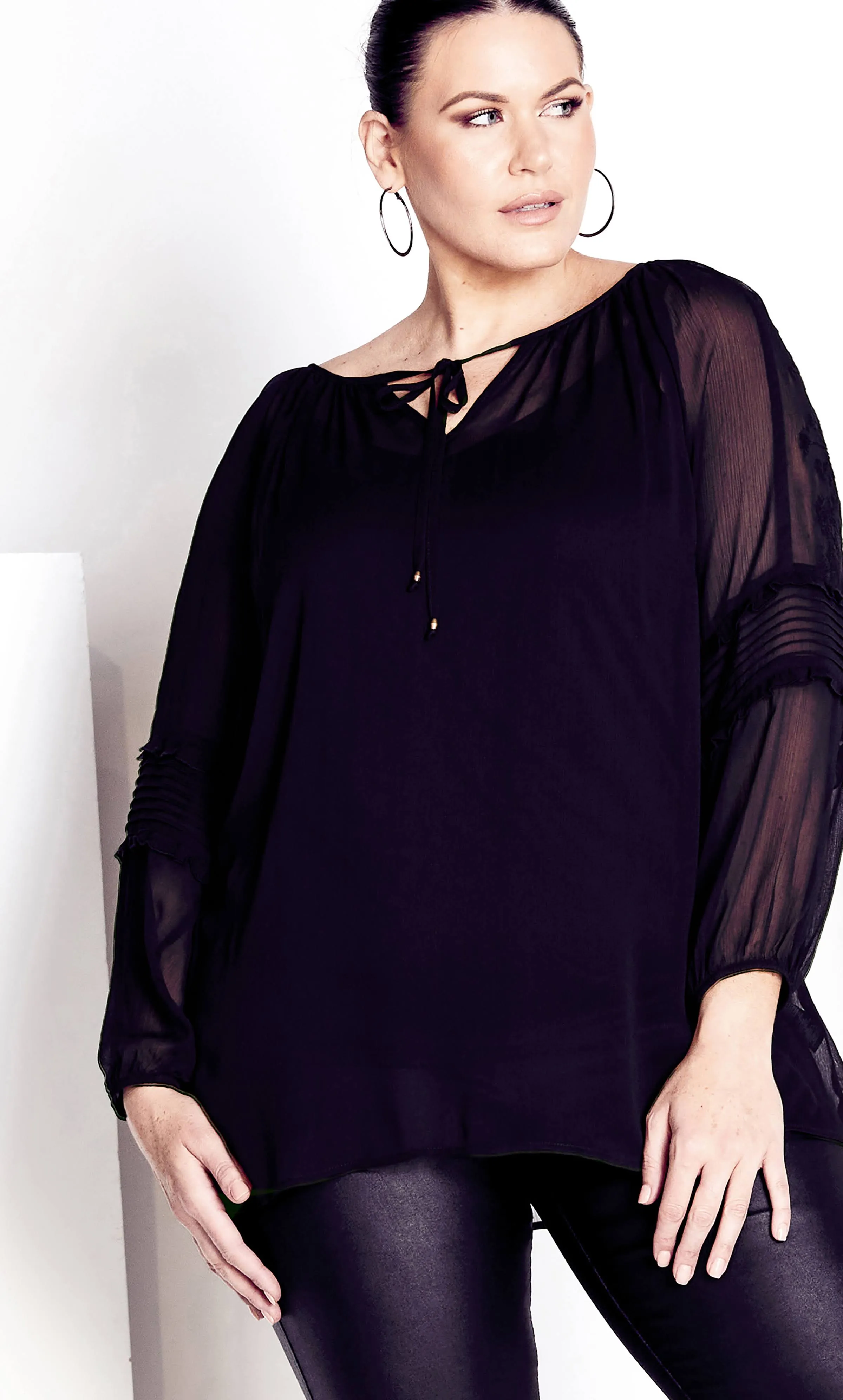 Arna York | Women's Plus Size Blouse Romantic Dobby - Black - 14W