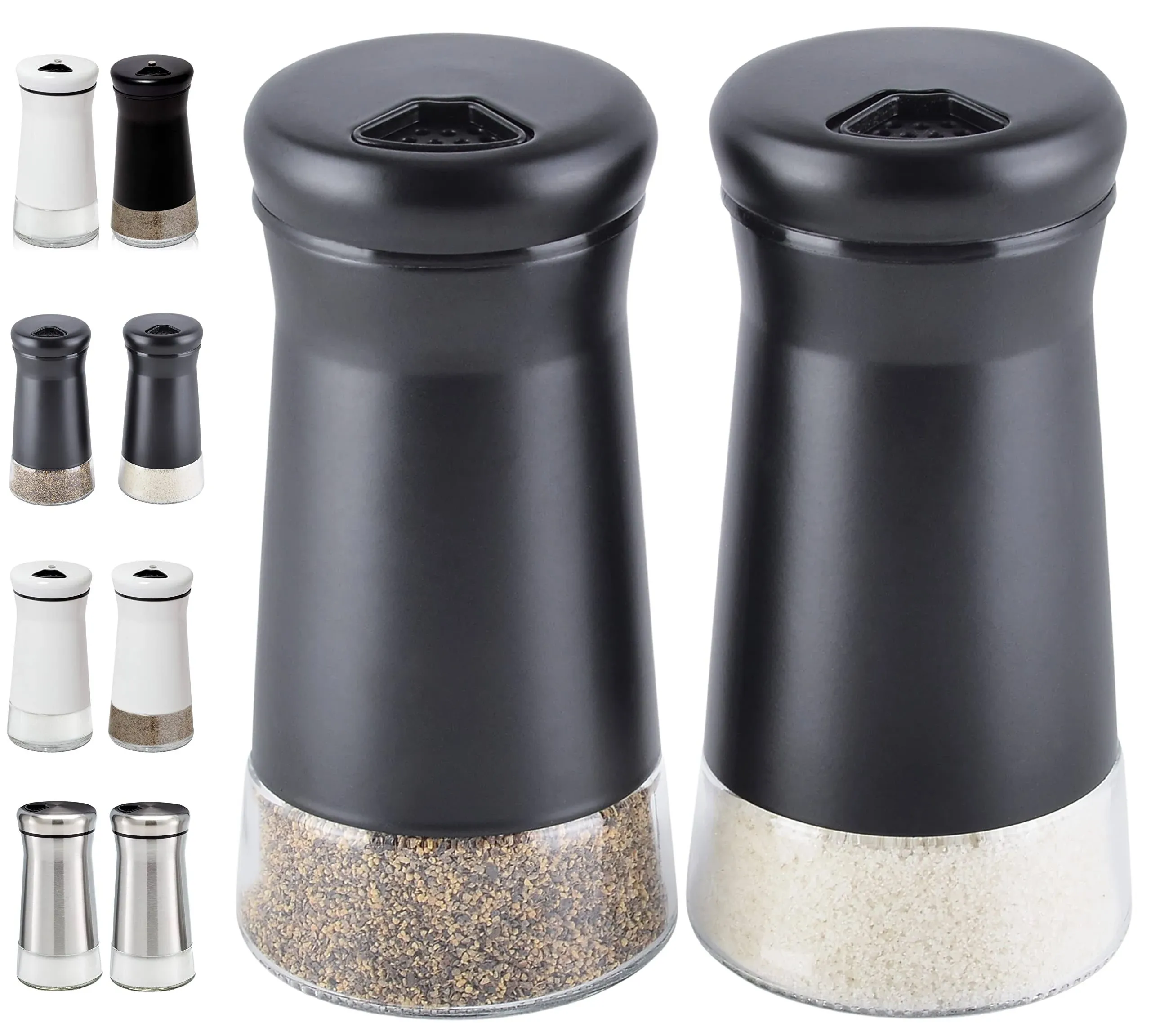 HOME EC Original Glass Salt and Pepper Shakers Set with Adjustable Pour Holes - Stainless Steel Salt Shaker and Pepper Shaker - Farmhouse Salt and Pepper Shaker Set for salts and spices