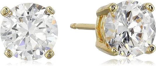 Amazon Essentials Plated Sterling Silver Cubic Zirconia Stud Earrings (Round & Princess)