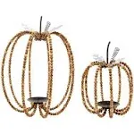 Mud Pie Beaded Pumpkin Lantern Set, Small 8 1/2" x 7" | Large 11 1/2" x 9", 1 1,Brown