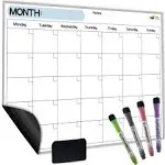 Magnetic Dry Erase Calendar for Refrigerator Starting from Monday - 17x12” Monthly Calendar Whiteboard for Fridge - No Stains or Ghosts - White Board Planner - 4 Dry Erase Markers and Large Eraser