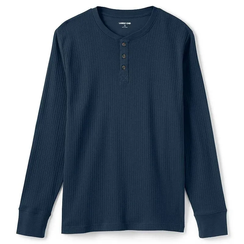 Lands' End Men's Tall Knit Rib Pajama Henley, Size: Tall Medium, Blue