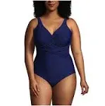 Lands' End Women's Slender Tummy Control V-neck Wrap Swimsuit