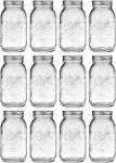 Regular Mouth 32 oz Quart Mason Jars with Lids and Bands 12-Pack) Bundled with, KangarooBands Jar Opener, and Package of Jar Labels | Canning,