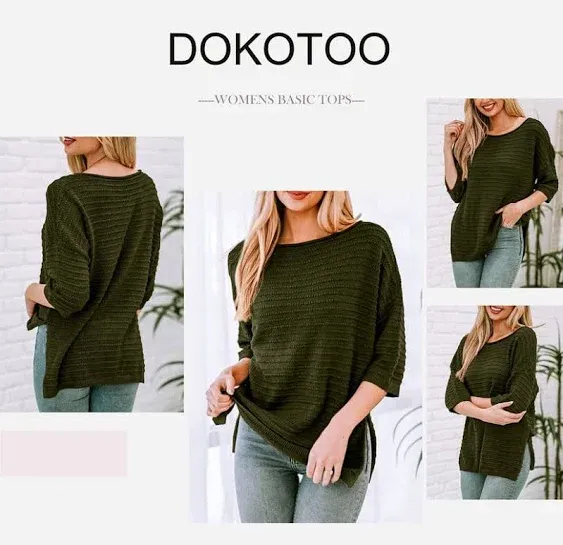 Dokotoo Women's Casual 3/4 Sleeve Loose Tunic Tops Lightweight Knit Fall Pulover Sweater Blouses