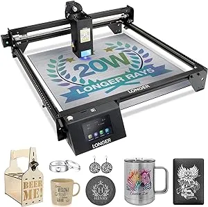 Official Longer Ray5 20W Laser Engraver, 20000mW Laser Engraving Machine with 3.5 inch Touch Screen, DIY Laser Cutter for Custom Design, Laser