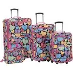 Rockland Fashion Softside Upright Luggage Set, Telescoping Handles, Pink Giraffe, 4-Piece (14/19/24/28)