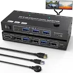 8K USB 3.0 Displayport KVM Switch 2 Monitors 2 Computers 8K@30Hz 4K@144Hz,MLEEDA Dual Monitor Displayport 1.4 KVM Switches with 4 USB 3.0 Port