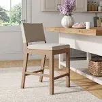 Nathan James Linus Modern Upholstered Bar Stool with Back and Solid Rubberwood Legs