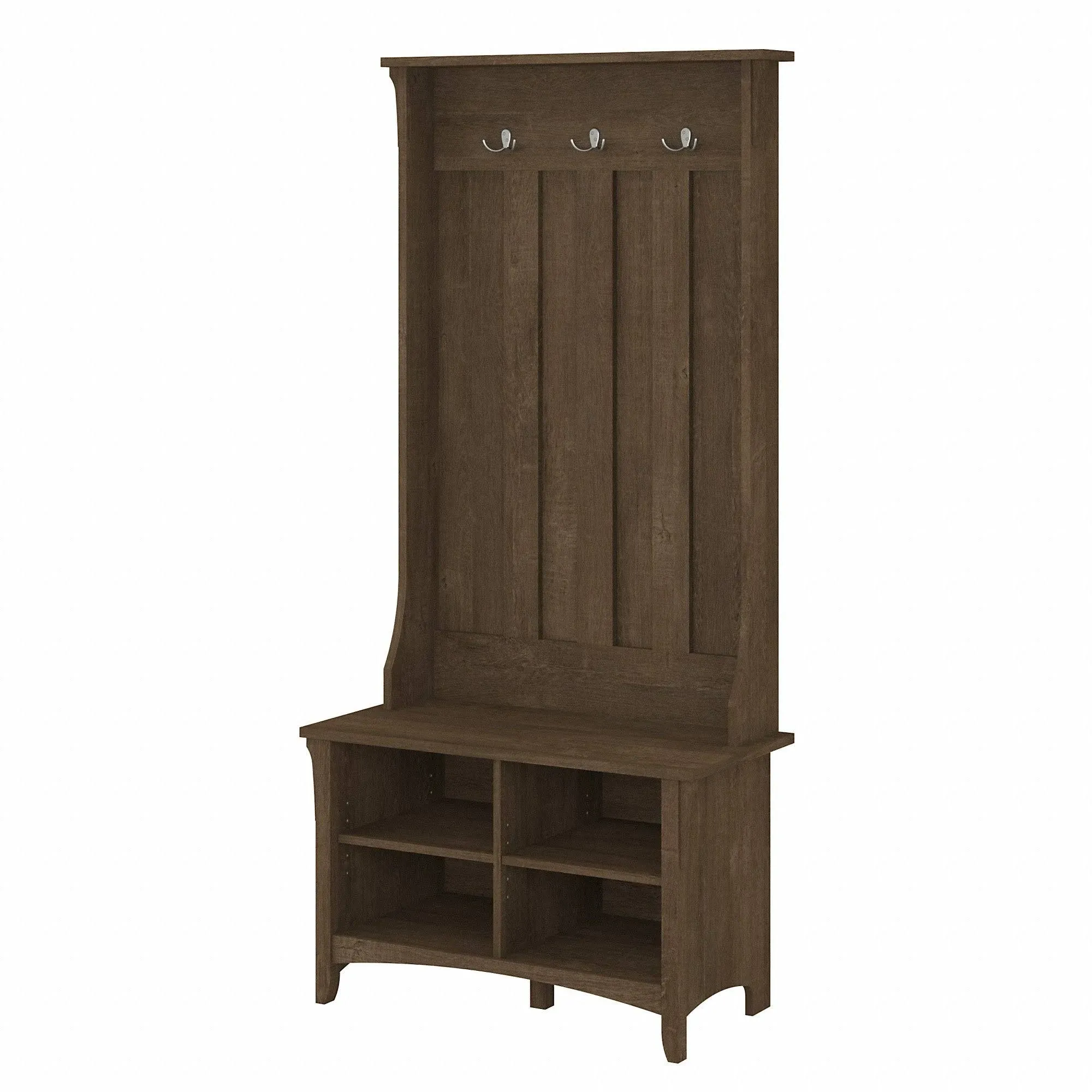 Bush Furniture Salinas Hall Tree with Shoe Storage Bench in Ash Brown - Bush Furniture SAS532ABR-03