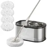 SWIFTIRON Floor Spin Mop Stainless Steel Mop and Bucket with Wringer Set for Home, Include 4 Extra Refills Microfiber Heads,mop and Bucket Floor