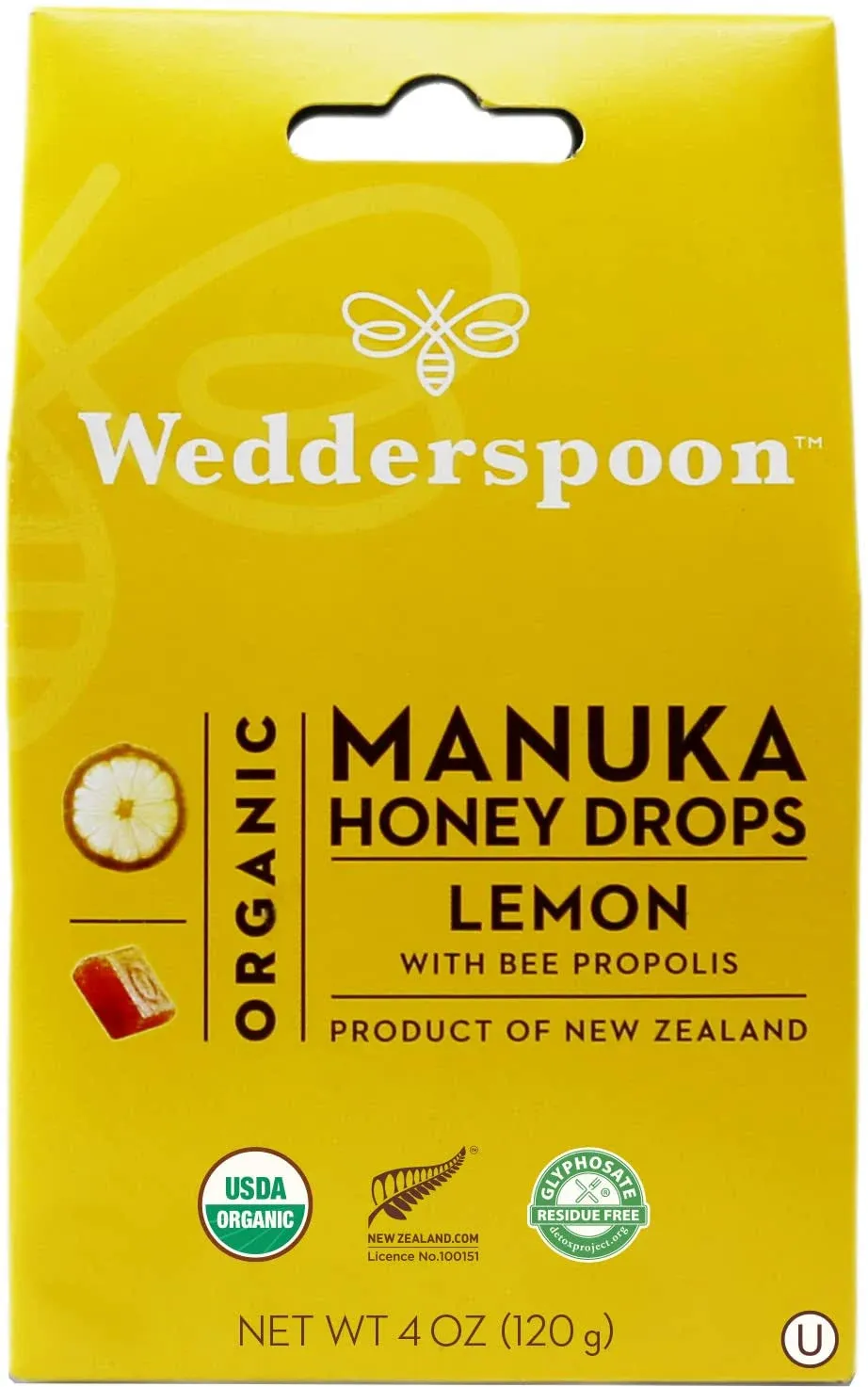 Wedderspoon Organic Manuka Honey Lozenges, Lemon - 20 count, 4 oz box