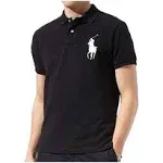 Ralph Lauren Mens Big Pony Custom Slim Fit Mesh Shirt (Medium, Black/White Pony)