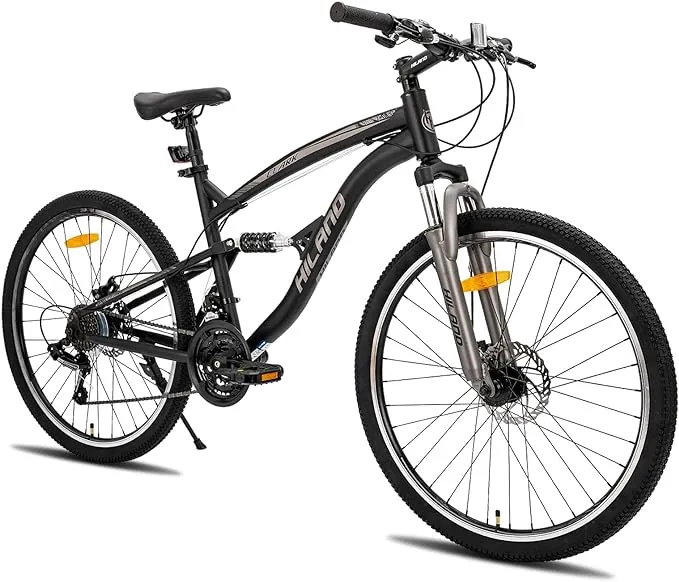 Hiland Full Suspension Mens Mountain Bike, 21 Speed, 26 Inch Wheel, Dual Disc Brake Bike for Men Womens Adult Bicycle