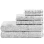 Madison Park Spa Waffle Cotton 6-Piece Jacquard Antimicrobial Bath Towel Set, Gray, 6 PC Set