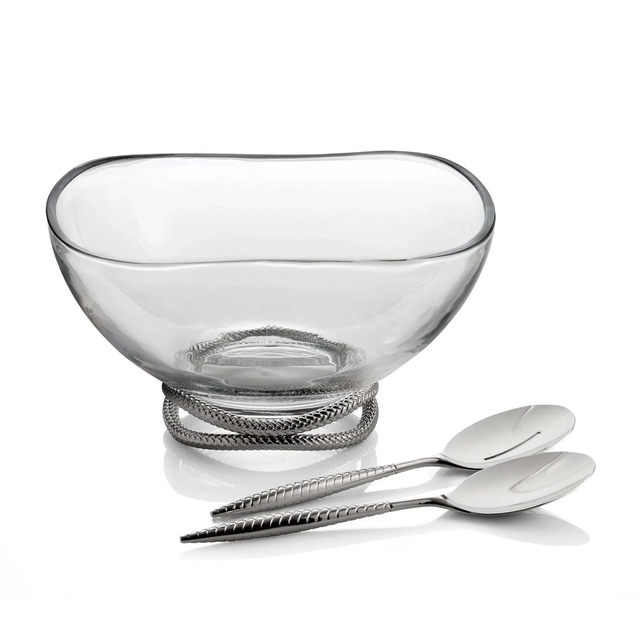 Nambe Braid Glass Salad Bowl with Servers