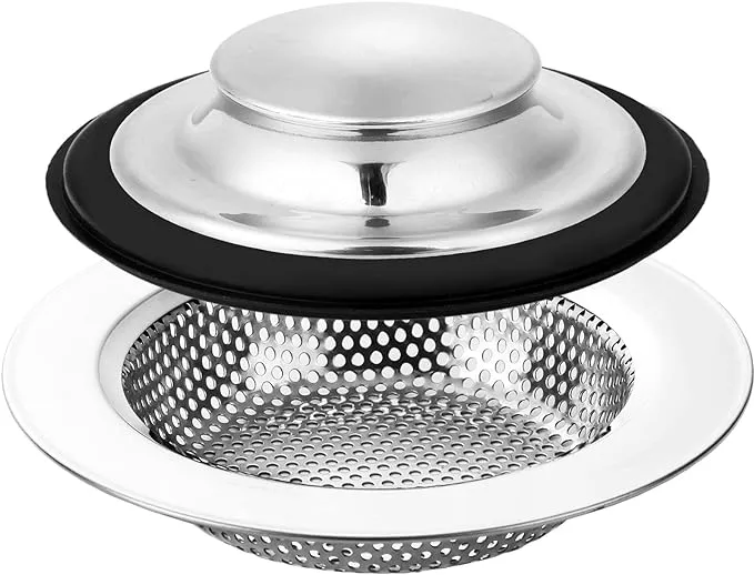 Sink Drain Strainer Stopper, Stainless Steel Garbage Disposal Plug, Sink Strainer and Stopper, Food Catcher for Standard 3-1/2 Inch Kitchen Sink Drain