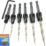 FTG USA Countersink Drill Bit Set 6 PC Countersink Drill Bit #4#6#8#10#12#14 Tapered Drill Bits for Woodworking with Improved Co