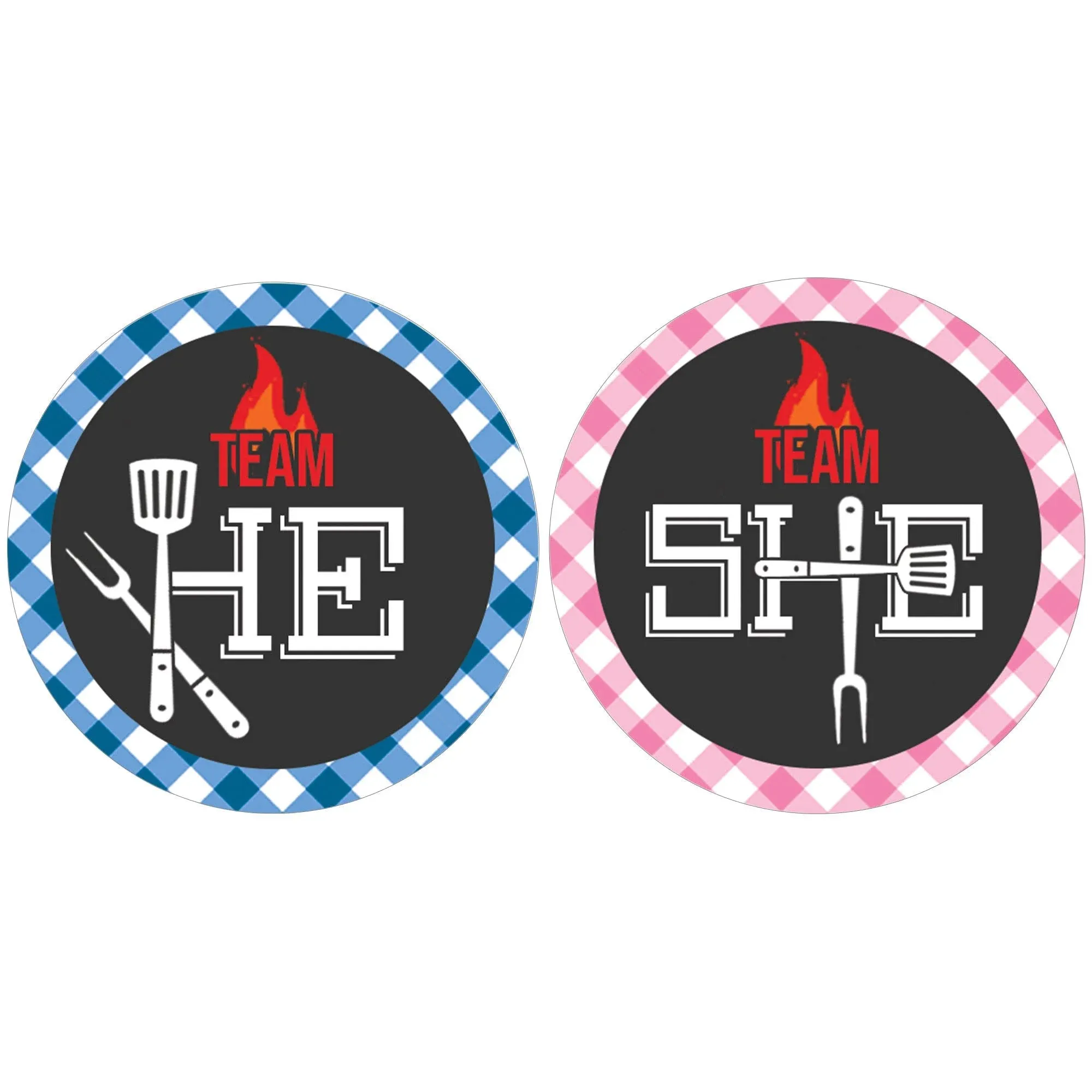 Baby-Q BBQ Gender Reveal Team He or She Stickers - 40 Labels