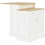 Kitchen Island with Storage Cabinet and 2-Level Rubber Wood Tabletop, Island Table with Adjustable Shelves and Drawers