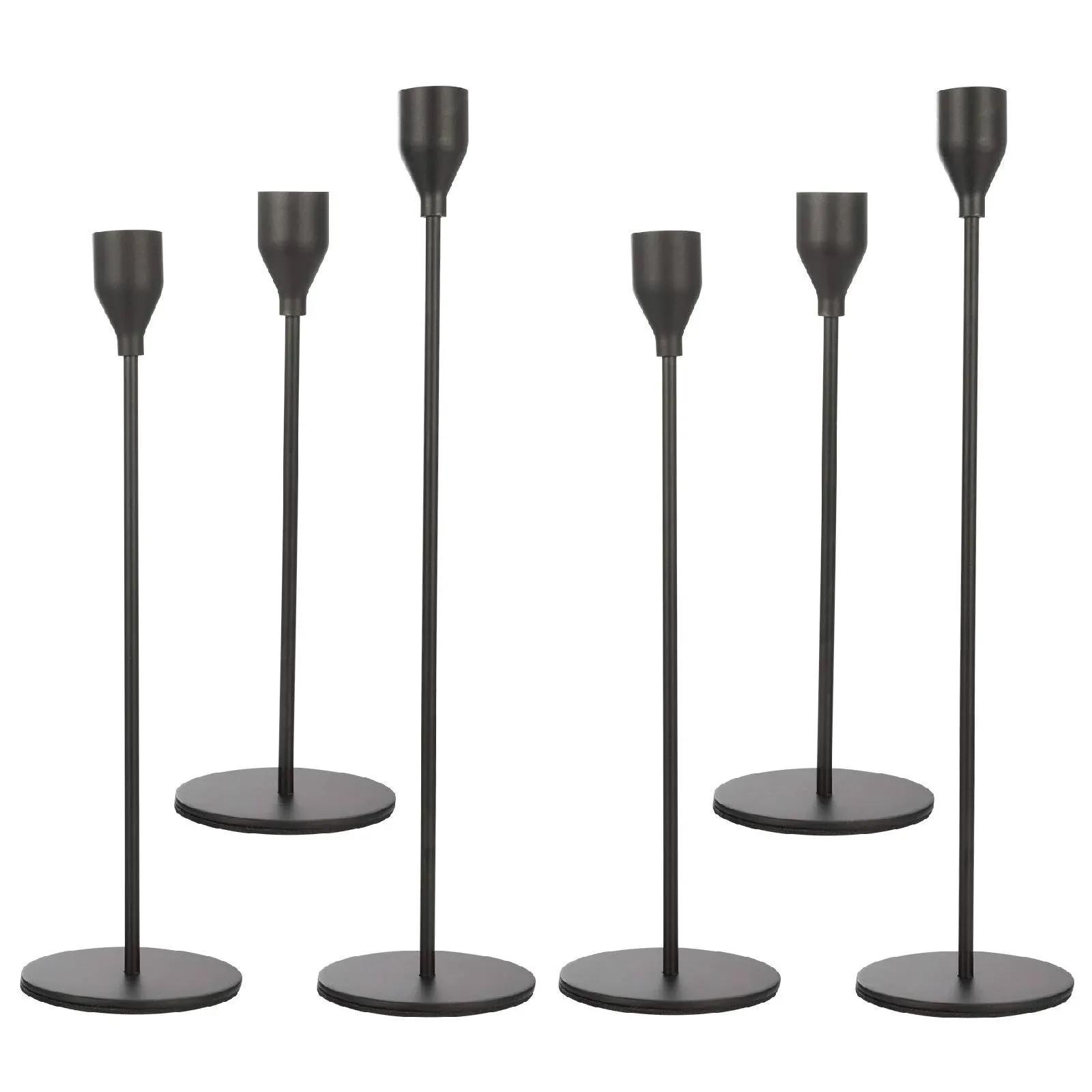 Set of 6 Black Taper Candle Holders Decorative Candlestick Holder for Home Decor, Wedding, Dinning, Party, Anniversary (Black)