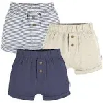 Gerber Baby 3-Pack Knit Shorts, Navy/Oatmeal/Stripe, Newborn