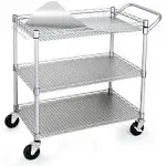 WDT Commercial Grade Heavy Duty Utility Cart 990lbs Capacity, 3 Tier Wire Rolling Cart with Wheels, Metal Service Carts with Handle Bar,Shelving