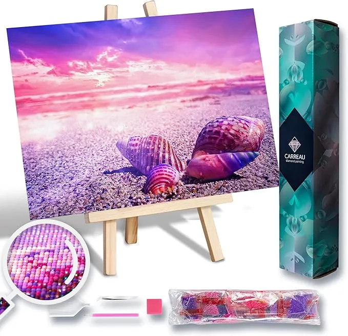 Premium Diamond Art Kit 'Purple Beach' Square