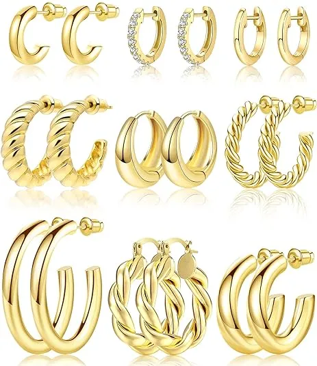 14K Gold Plated Lightweight Twisted Huggie Hoops