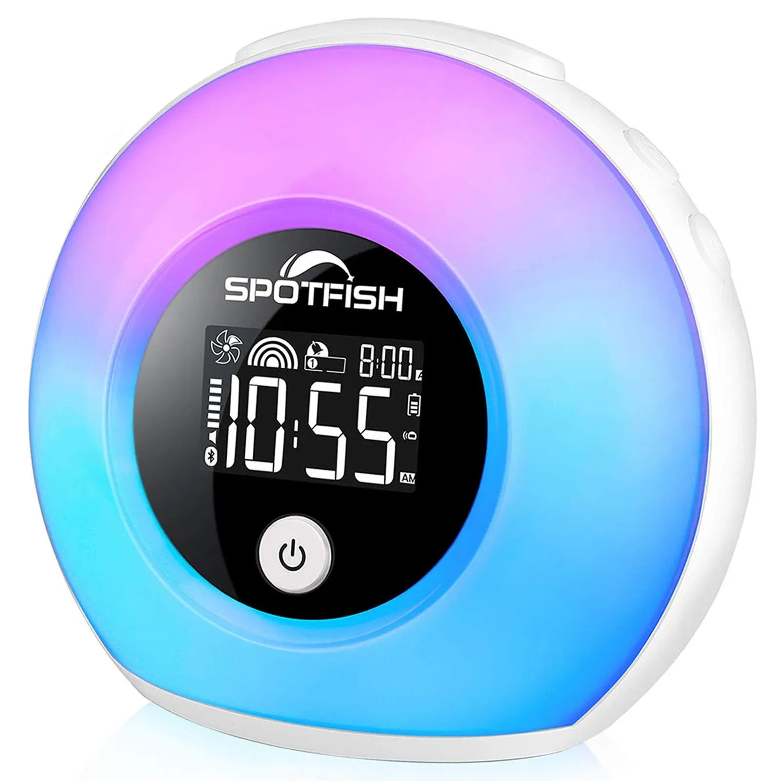 SPOTFISH Alarm Clock for Kids with Wake Up Light and Bluetooth Speaker, Dimmable Warm Light & Colorful Lights, Colorful Night Light Alarm Clock for