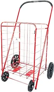 ATH Large Deluxe Rolling Utility / Shopping Cart - Stowable Folding Heavy Duty Cart with Rubber Wheels For Haul Laundry, Groceries, Toys, Sports Equipment, Red