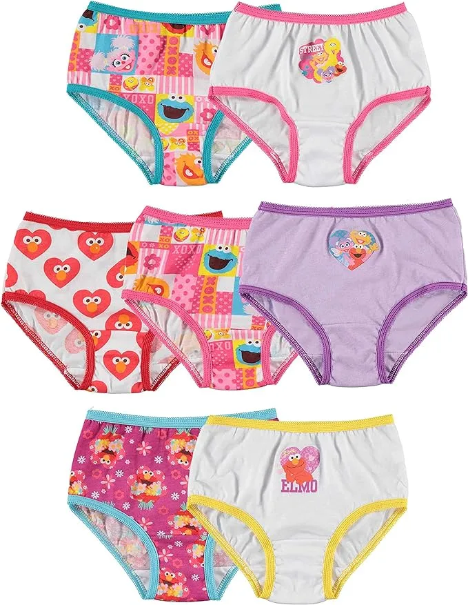 Sesame Street Girls' 100% Combed Cotton Panties Multipacks with Favorites Elmo, Cookie Monster & Big Bird in 18m, 2/3t, 4t