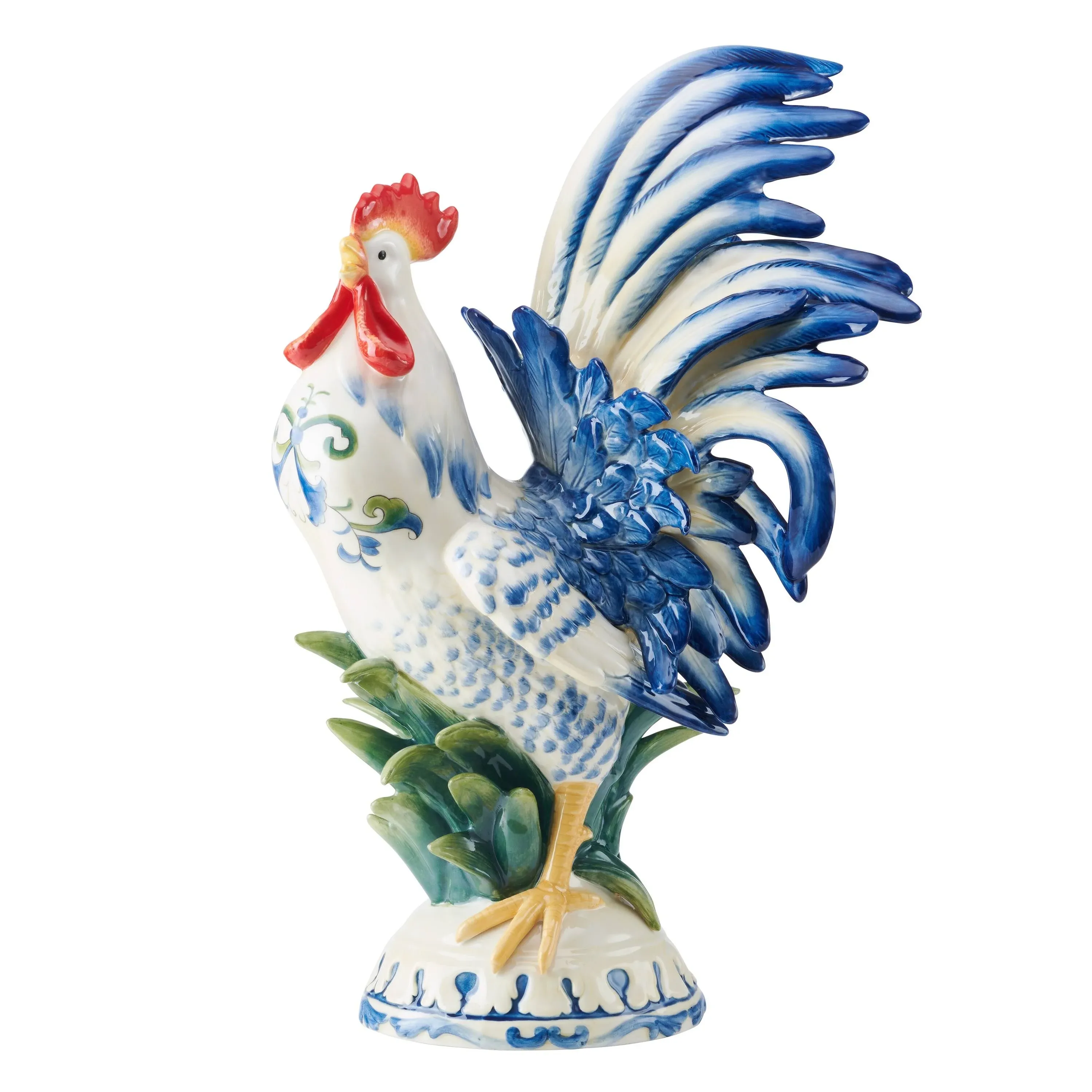 Fitz and Floyd Ceramic Rooster Figurine, Sicily Blue, 20-Inch