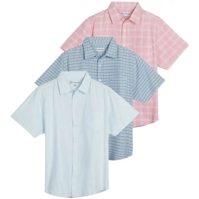 Real Essentials 3-Pack: Men's Regular-Fit Short Sleeve Poplin Button Down Shirt with Pocket (Available in Big & Tall)