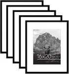 16X20 Picture Frame in Black - Set of 5 - Use as 11X14 Picture Frame with Mat or