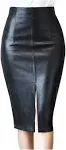 RAMISU Faux Leather Pencil Skirt High Waist Split Lady's Half Body Midi Hip Skirt