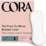 Cora Ultra Thin Organic Bladder Liners | Incontinence & Postpartum Pads for Women | Panty Liners for Bladder Leaks | Breathable Cotton (72 Long