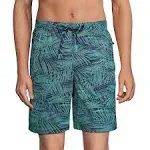 Lands' End Men's 9" Volley Swim Trunks - Deep Sea Navy Stipple Palm