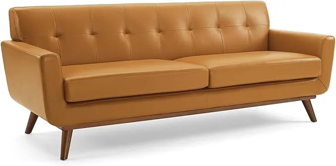 Modway Engage Sofa in Top-Grain Leather Living Room Lounge Tan