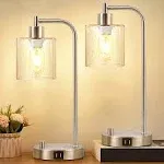 【Upgraded】Set of 2 Industrial Table Lamps Seeded Glass&amp;Brushed Nickel(Base)