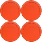 Pyrex 7201-PC Pumpkin Orange 4 Cup Round Plastic Lid - 4 Lids