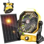 10400mAh Solar fan, Camping Fan with Solar Panel, 7W Rechargeable Solar Powered Fan for Outside, LED Lantern, Stepless Speed and Quiet Battery Operated Tent Fan for Picnic, Barbecue, Fishing, Travel